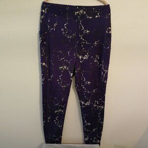 POP Fit 2X Spandex Pocketed Leggings Like-new Dark Purple & White Pattern